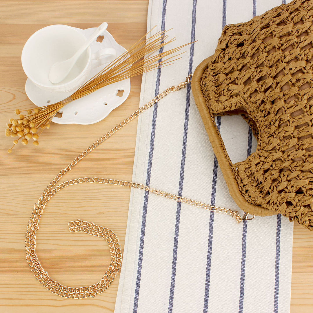 Beach Shoulder Bag Made of Natural Weave with Elegant Chain Decoration Bowlift