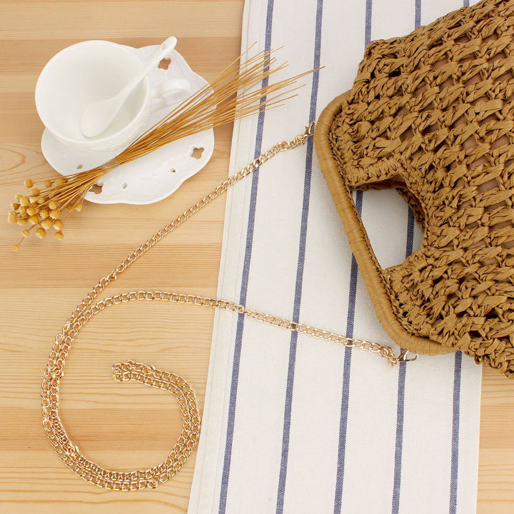 Beach Shoulder Bag Made of Natural Weave with Elegant Chain Decoration Bowlift