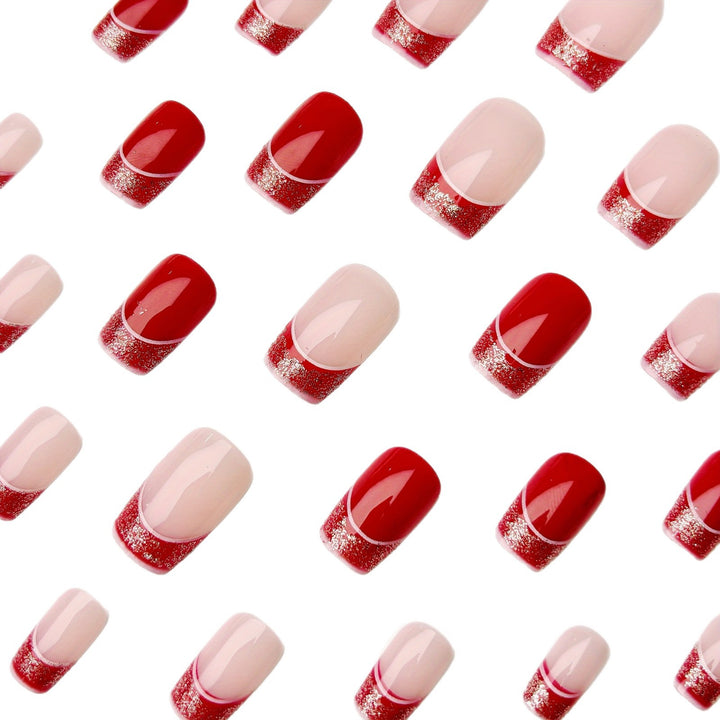 Artificial nails in elegant glitter French design Bowlift
