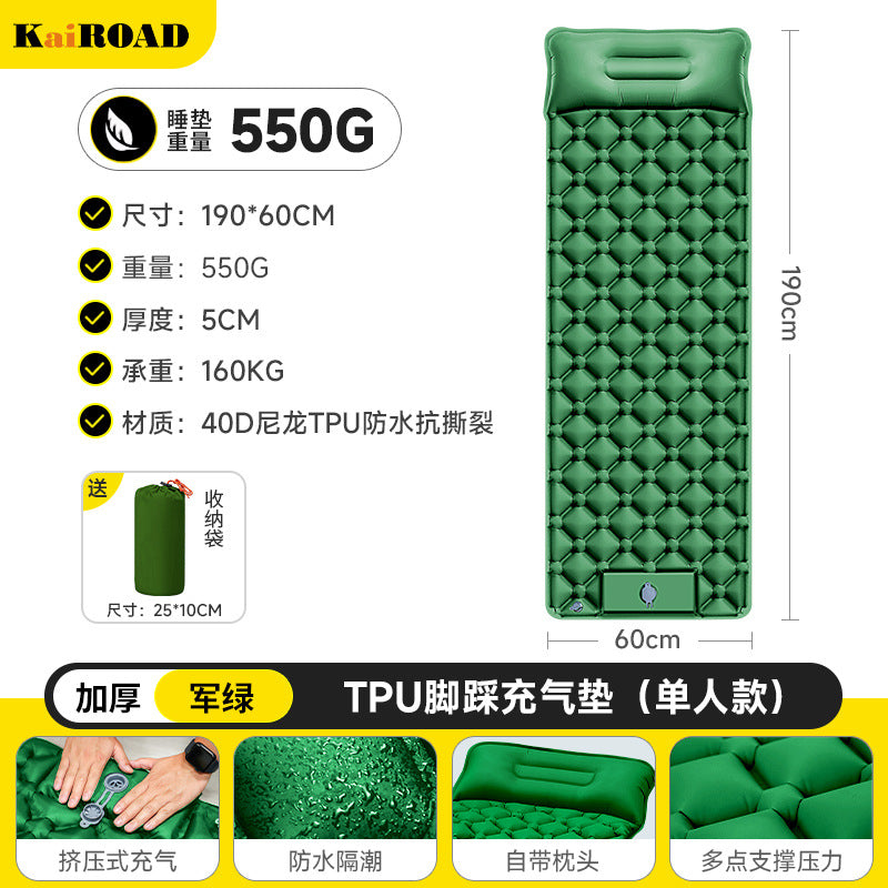 inflatable camping mat with integrated pillows and non-slip bottom Bowlift