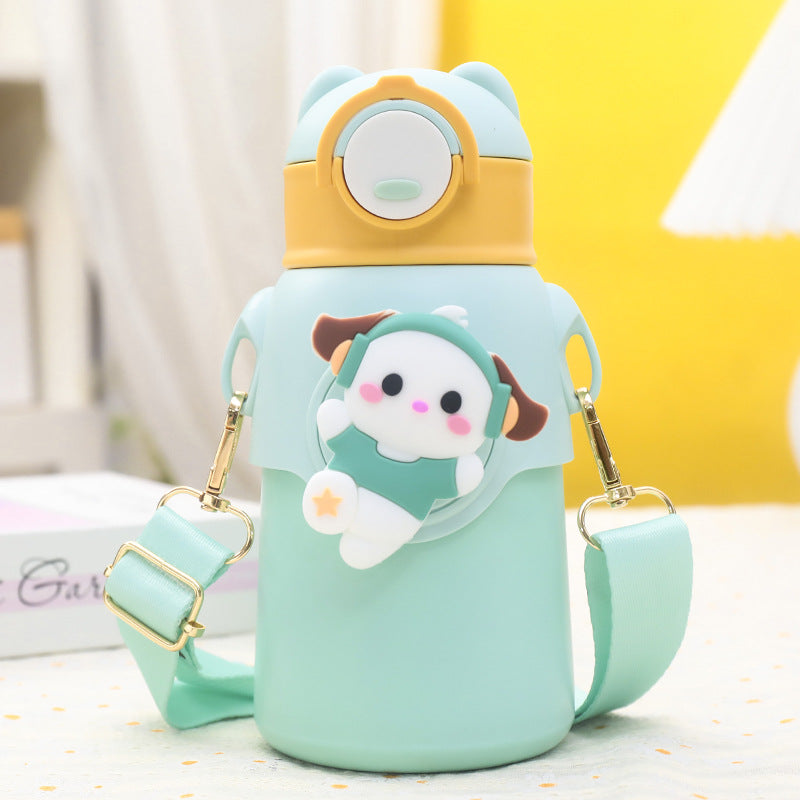Women's insulated drinking bottle with cute animal design and practical carrying strap Bowlift