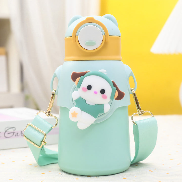 Women's insulated drinking bottle with cute animal design and practical carrying strap Bowlift