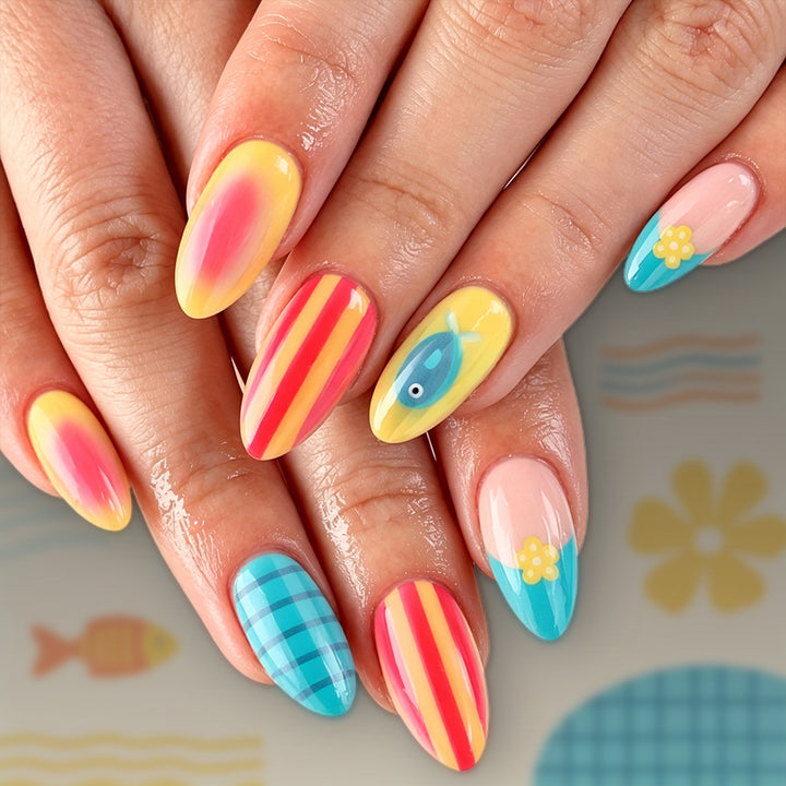 Vibrant Artistic Press-On Nail Set Bowlift