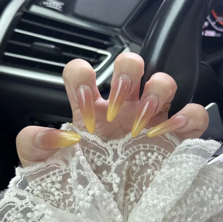 Decorative Long Stiletto Press-On Nails with Silver Accents Bowlift