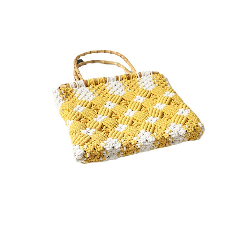 Stylish, Braided Handbag with Unique Checkered Pattern Bowlift