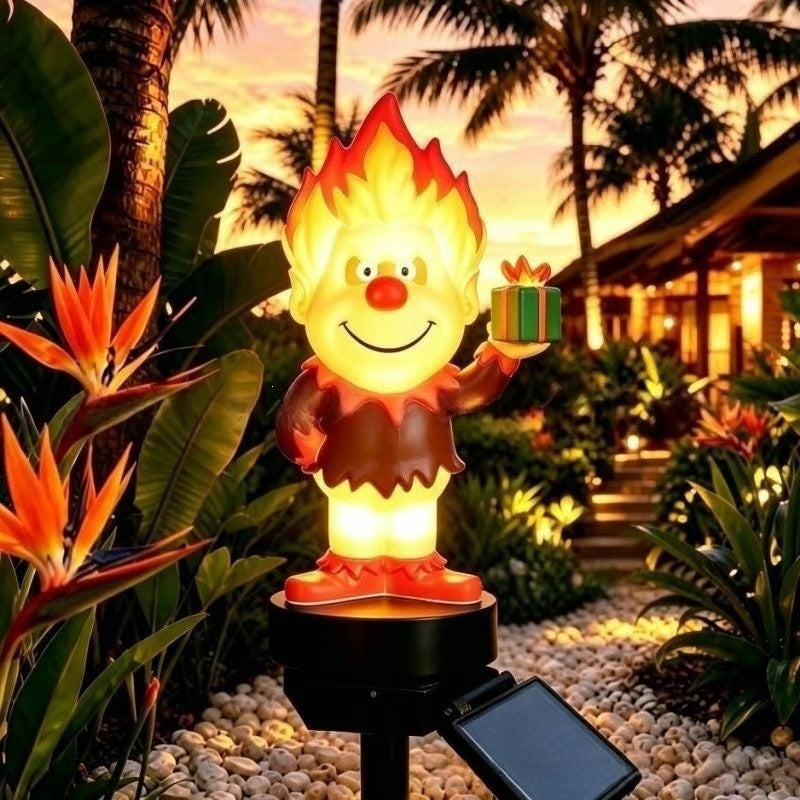 Solar-Powered Cartoon Flame Character Garden Stake Light With Acrylic Diffuser And Adjustable Ground Spike Bowlift