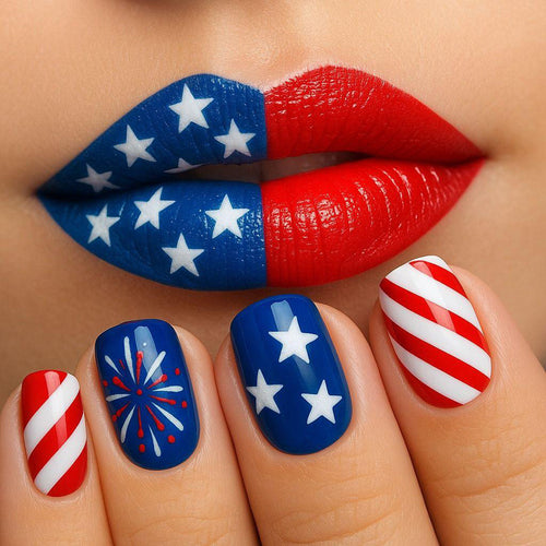Artificial Nails in the Patriotic Design Bowlift