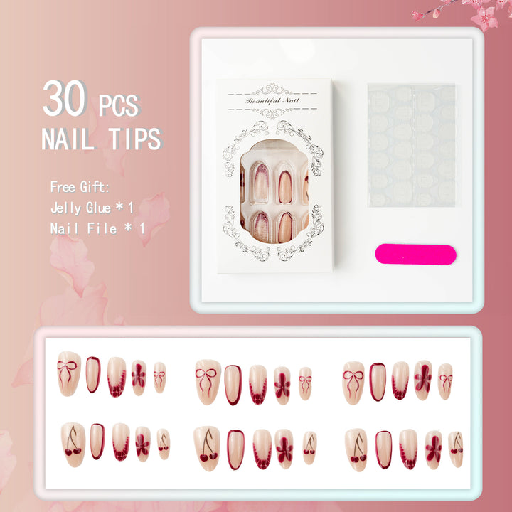 Artificial nails with floral design and elegant accents Bowlift