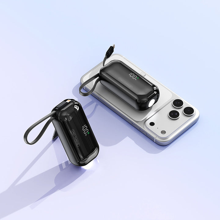 Portable power bank with integrated charging cable and LED charging status display Bowlift