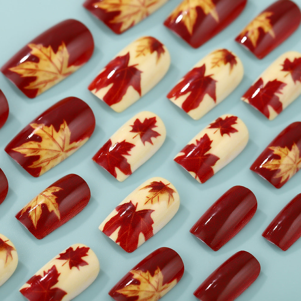 Artificial Nail Set with autumn leaves and various designs Bowlift