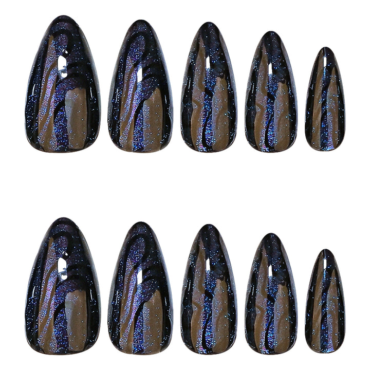 Artistic stiletto nails with shimmering effects Bowlift