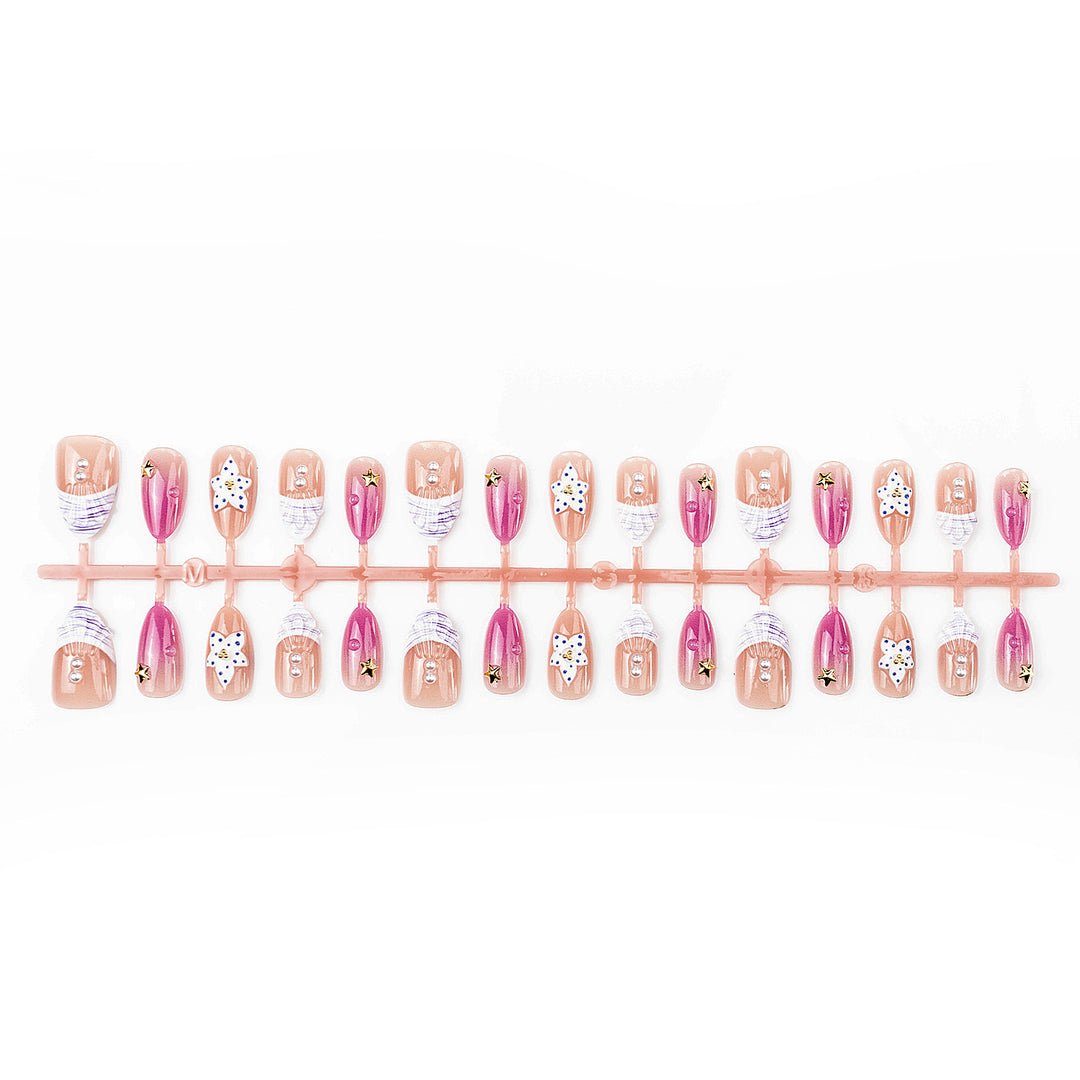 Artistic Press-On Nail Set with Star and Shell Accents Bowlift