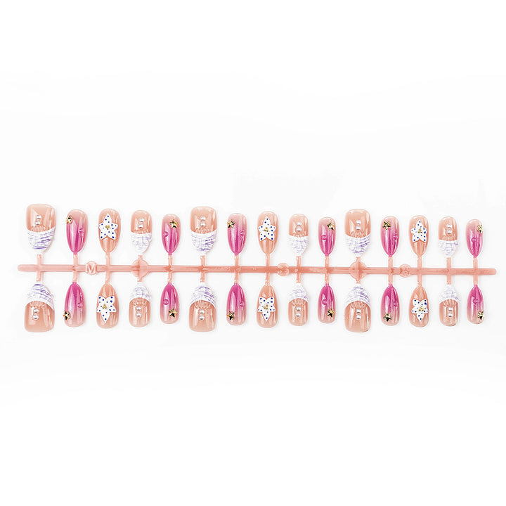 Artistic Press-On Nail Set with Star and Shell Accents Bowlift