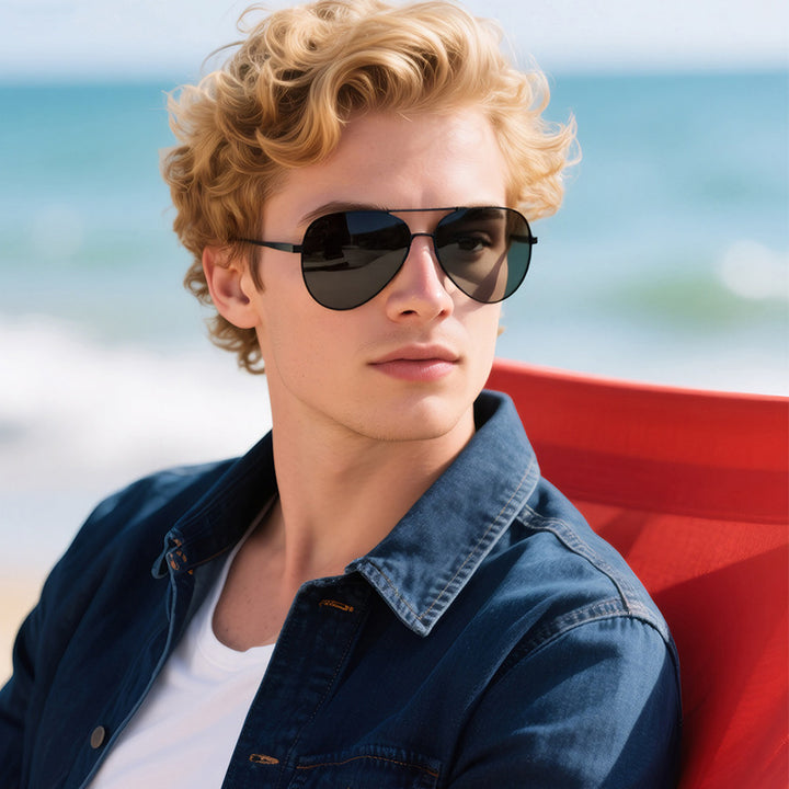 Men's Geometric Metal Frame Sunglasses Bowlift