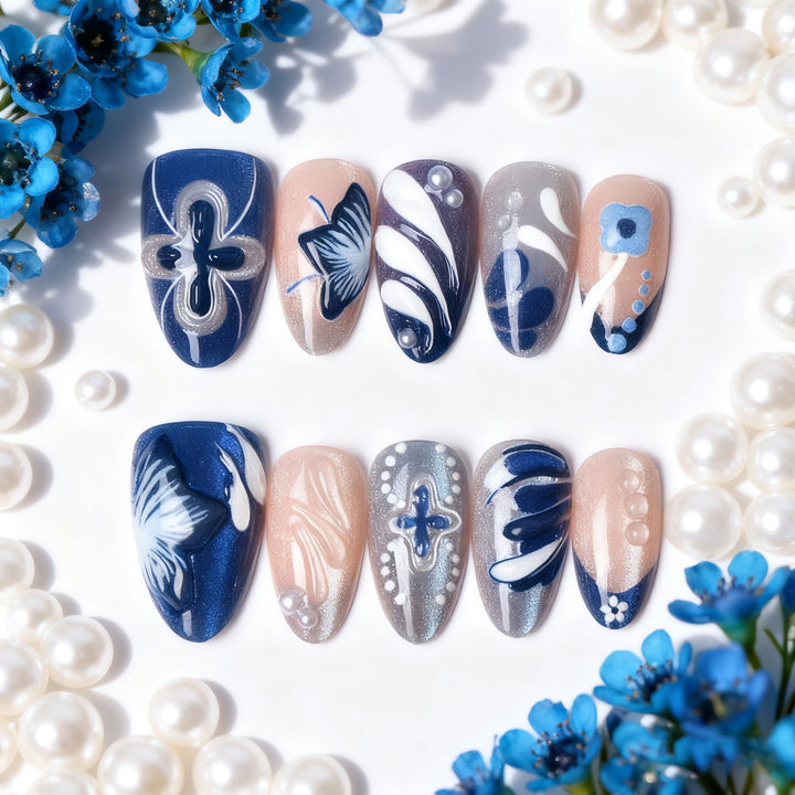 Artistic Floral Press-On Nail Tips Set Bowlift