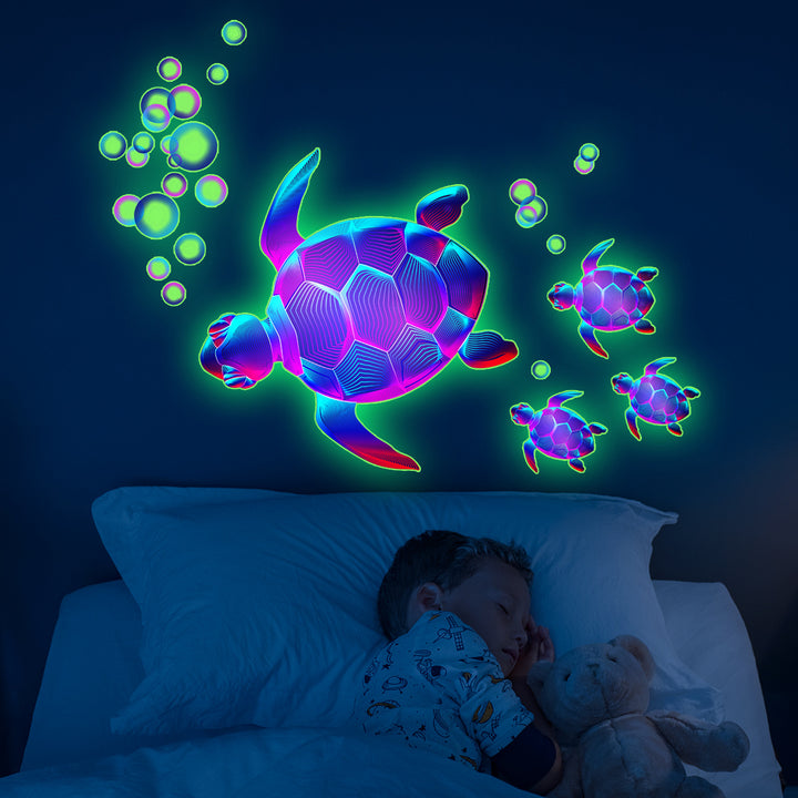 3D effect sea turtle wall decal sticker sheet with bubble accents Bowlift