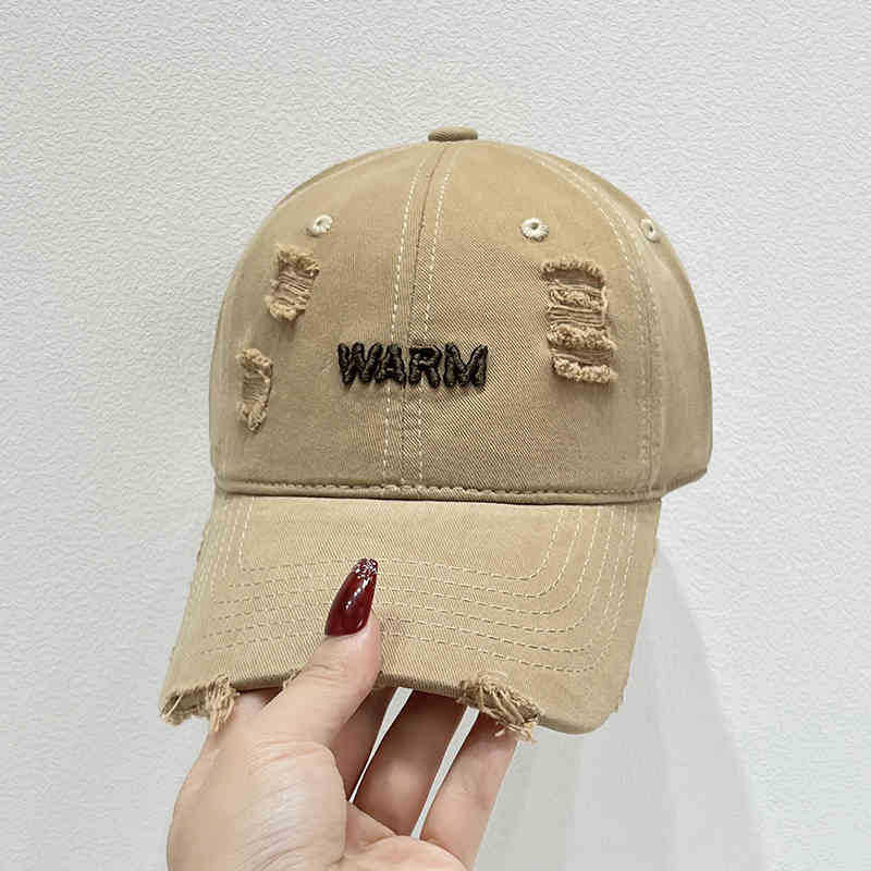 Women's Distressed Cotton Cap with Embroidered Message Bowlift