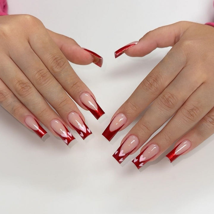 Heart-Patterned Acrylic Nail Art Extensions Bowlift