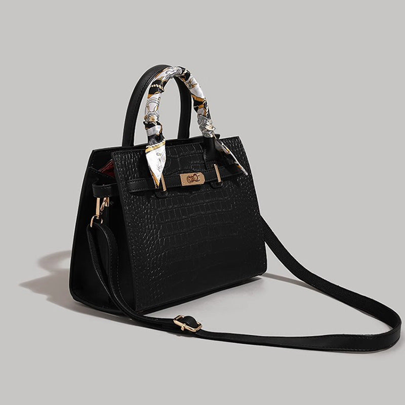 Textured Crocodile-Patterned Handbag Bowlift