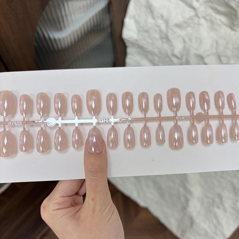 Glossy Nail Art with Subtle Stripes Bowlift