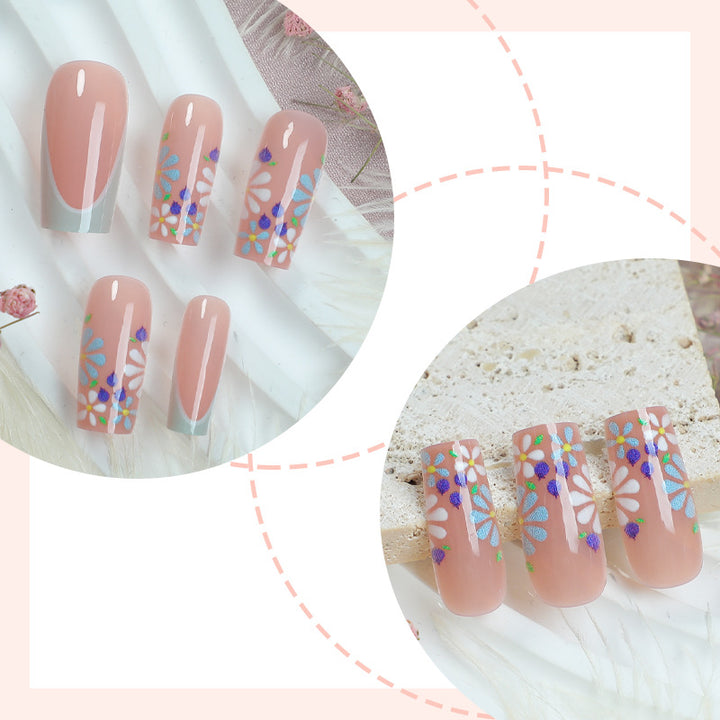 Decorative Press-On Nail Set with Floral and Glossy Accents Bowlift