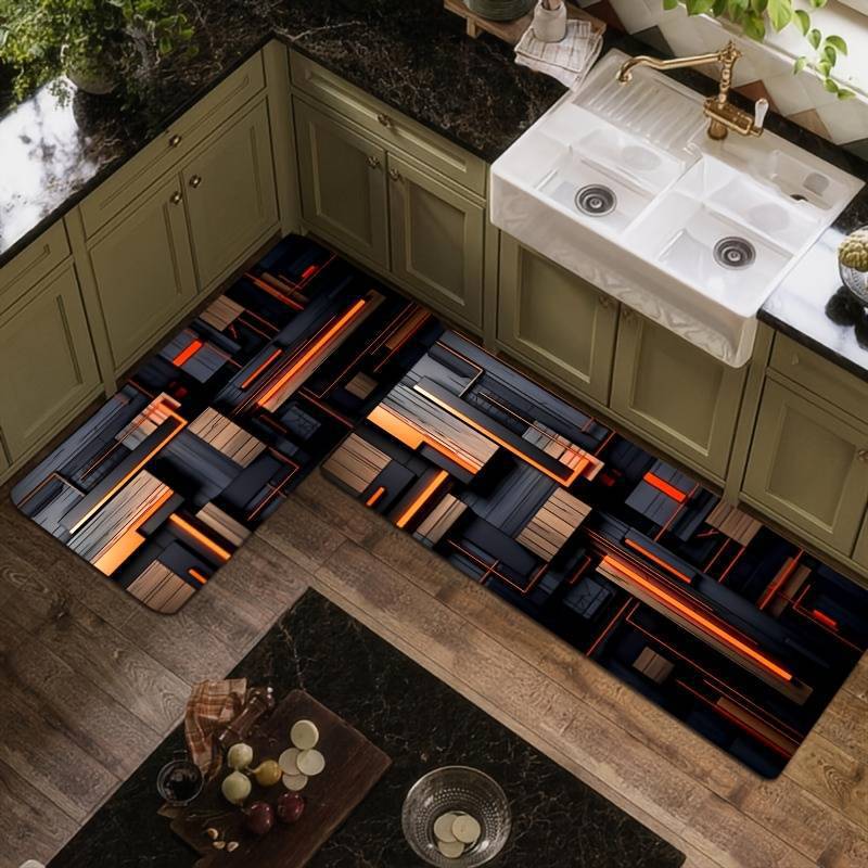 Anti-Fatigue Memory Foam Kitchen Runner and Square Mat Set with Non-Slip Backing Bowlift