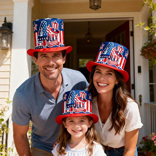 Unisex nan patriotic top hat with stars and stripes pattern made of satin Bowlift