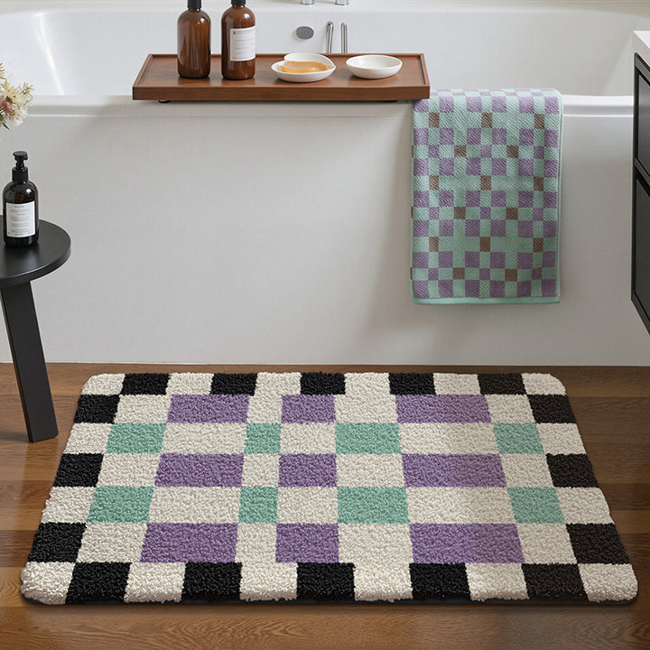 Soft Plush Checkered Bath Mat Bowlift