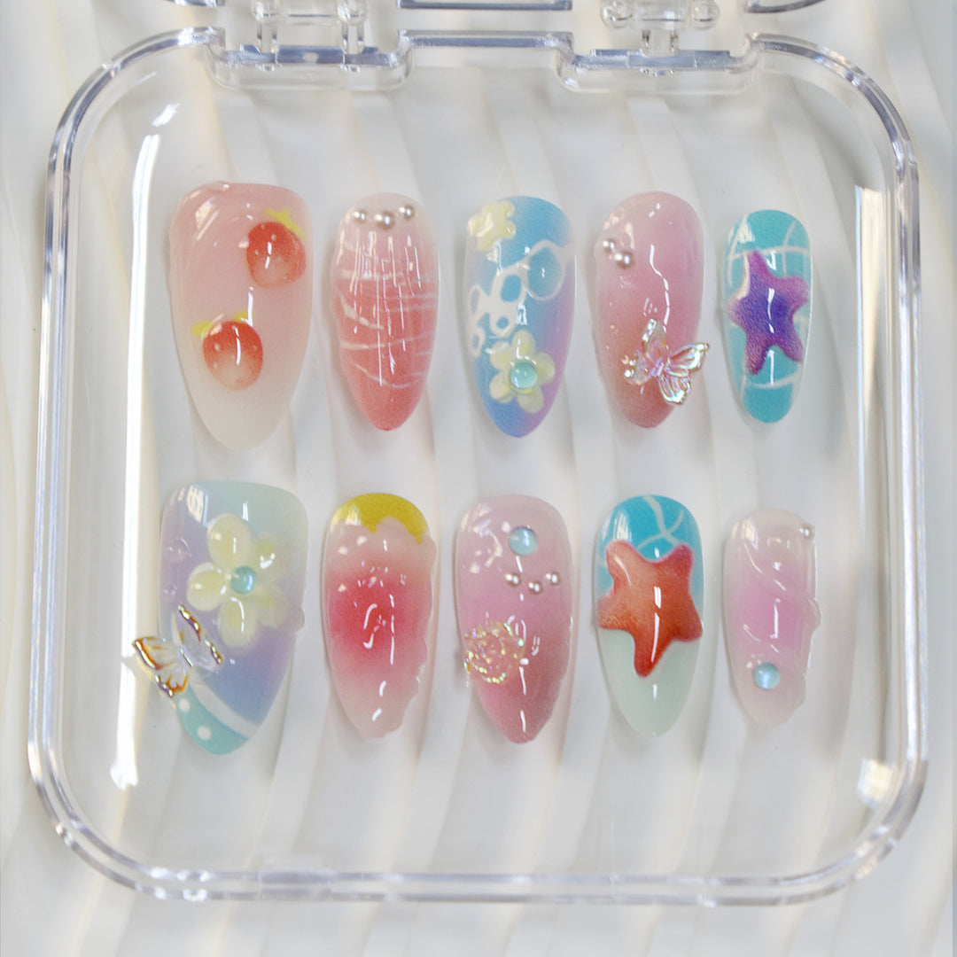 Artistic Sea-Themed Press-On Nail Art Bowlift