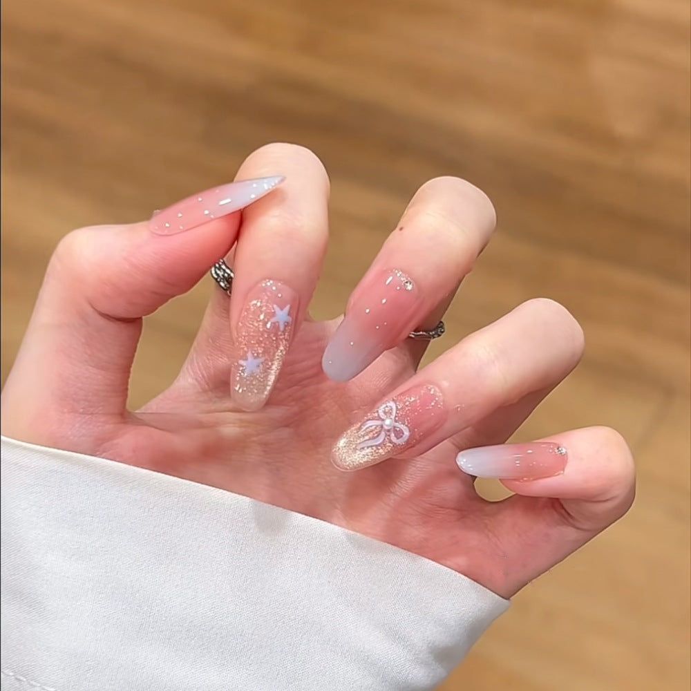 Artistic Press-On Nail Set with Star Motifs Bowlift