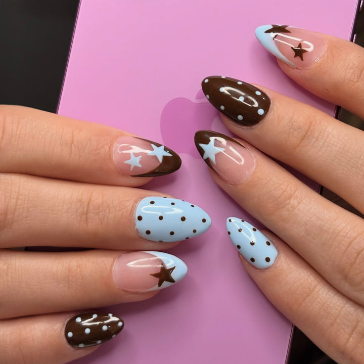 Artful Nail Extensions with Modern Star Design Bowlift