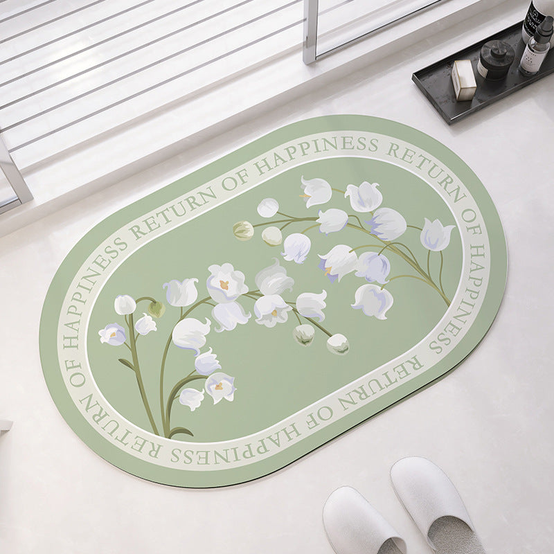 Unisex Oval Floral Pattern Bath Mat Bowlift