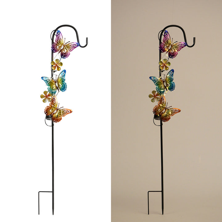 Solar LED Butterfly Garden Stake Decorative Metal Yard Ornament Bowlift