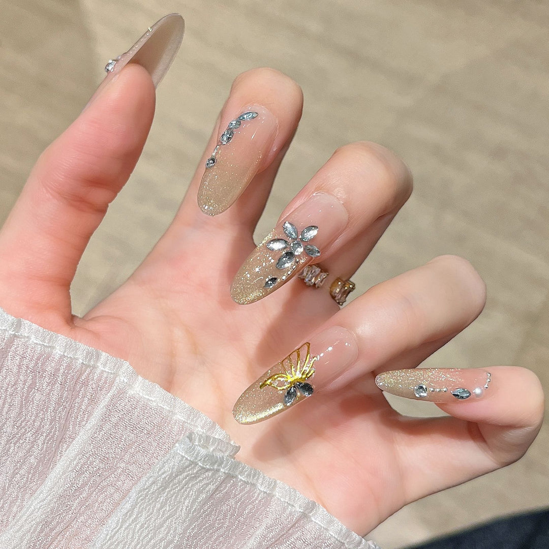 Artistic Glittery Nail Extensions Bowlift