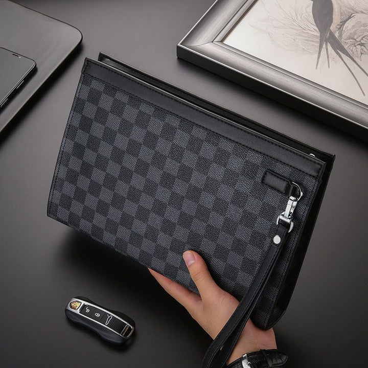 Leather Checkered Document Clutch Bowlift