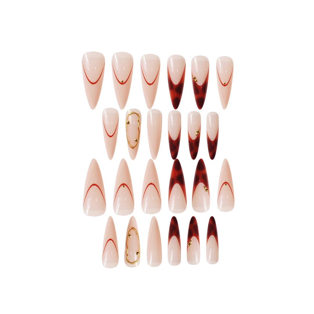 Stiletto Press-On Nail Art Set with Elegant Gold Accents Bowlift