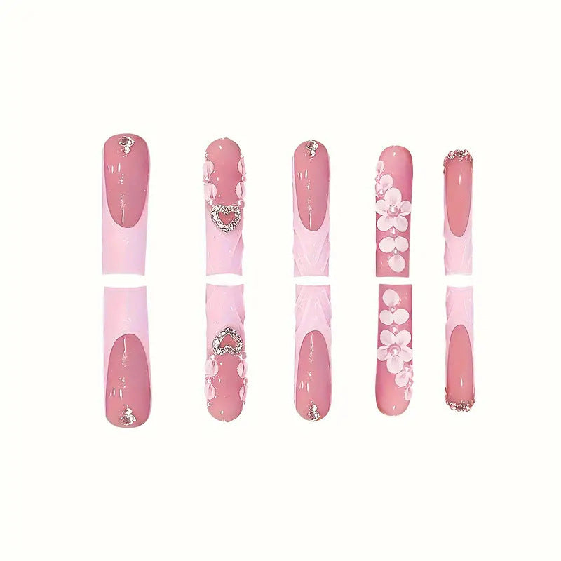 Decorative Floral Appliqué Press-On Nails Bowlift