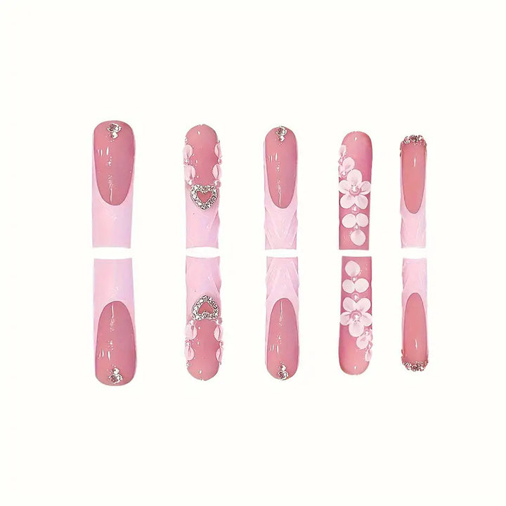 Decorative Floral Appliqué Press-On Nails Bowlift