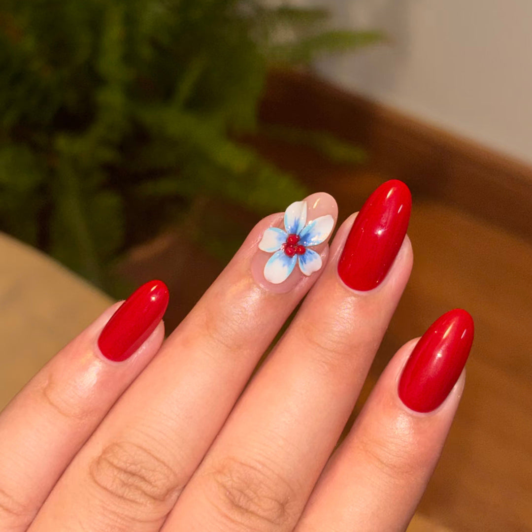 Artistic Press-On Nail Set with Floral Embellishments Bowlift