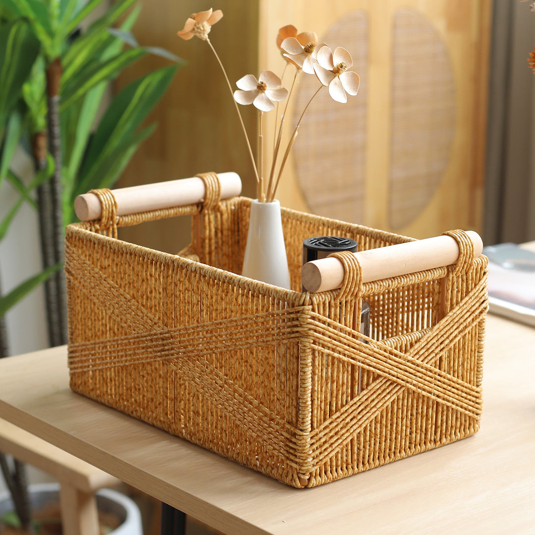 Unisex Functional Storage Basket with Ergonomic Wooden Handles Bowlift
