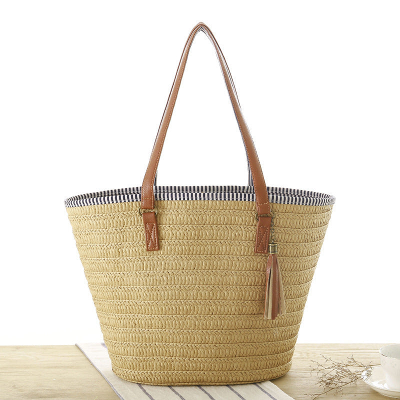 Braided Beach Bag with Elegant Leather Handles Bowlift