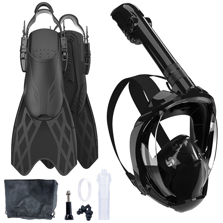 Snorkeling equipment with highly flexible fins and full face mask Bowlift