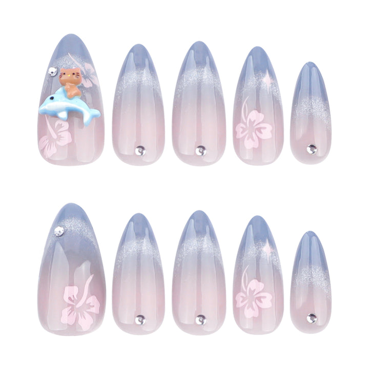 Artful nail extensions with elegant ombré design and floral accents Bowlift