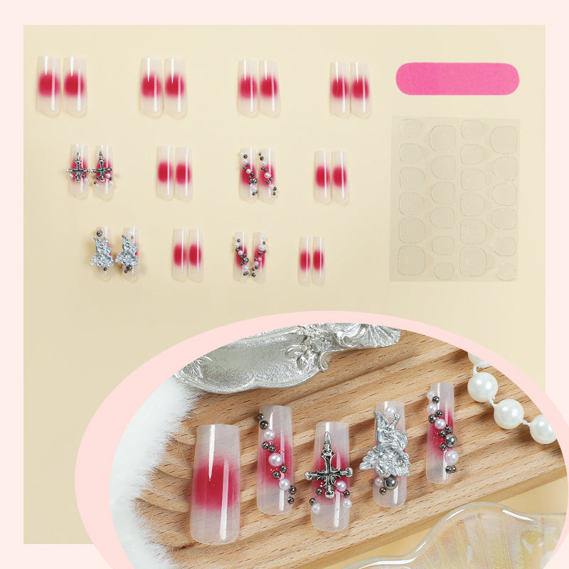 Decorative Nail Art Press-On Nails Set with Elegant Gem Accents Bowlift