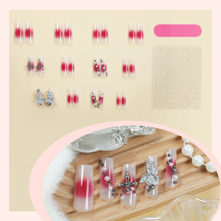 Decorative Nail Art Press-On Nails Set with Elegant Gem Accents Bowlift