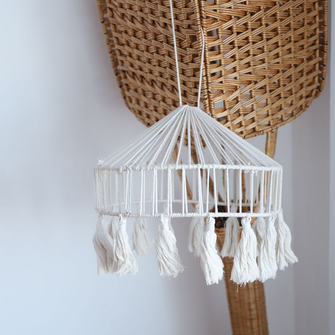 Elegant Macrame Hanging Lamp with Fringes Bowlift