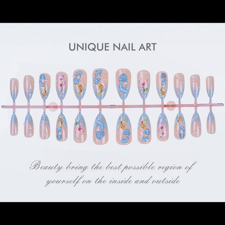 Artistic Floral-Design Press-On Nail Set Bowlift