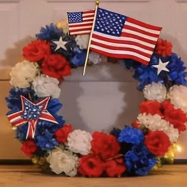 Unisex nan patriotic mesh sunflower wreath with star cutouts and rustic rope hanger Bowlift