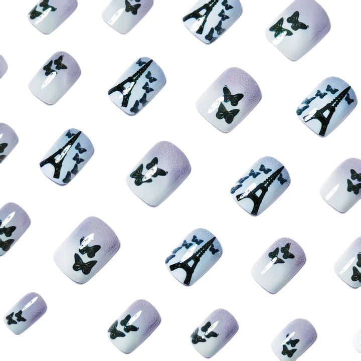 Artificial nails with Paris motif and butterflies Bowlift