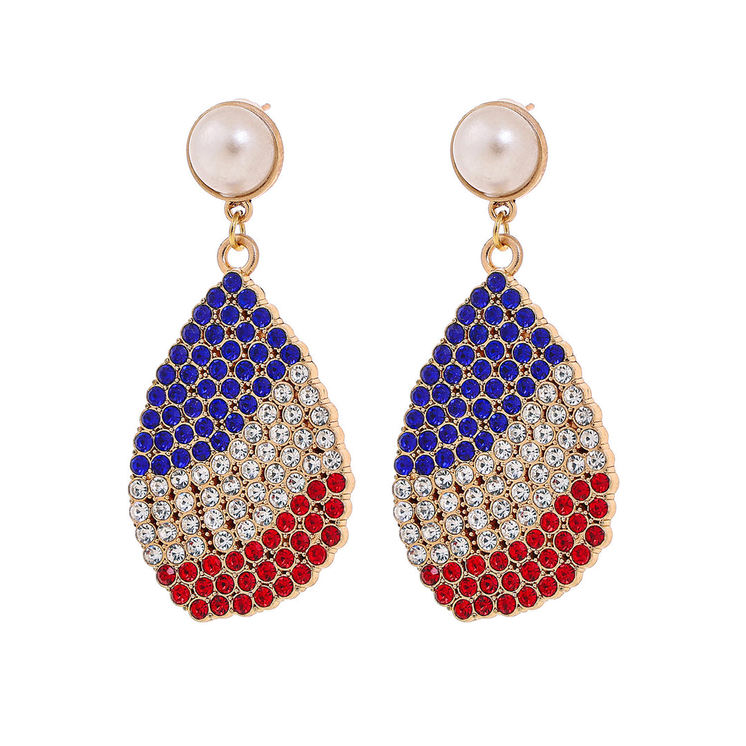 Women's nan patriotic enamel number drop earrings with faux pearl studs Bowlift